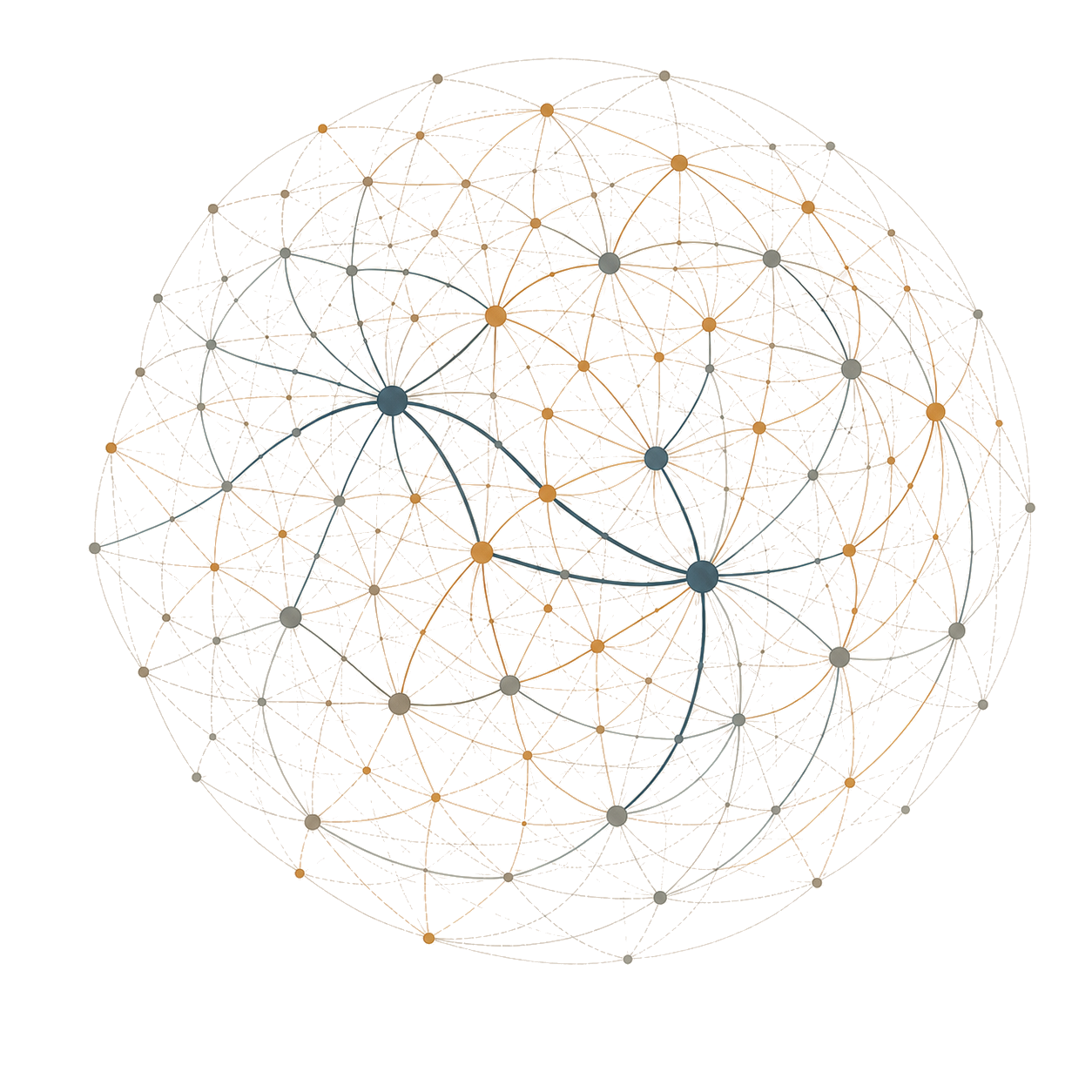 An intricate spherical network of connected nodes and paths